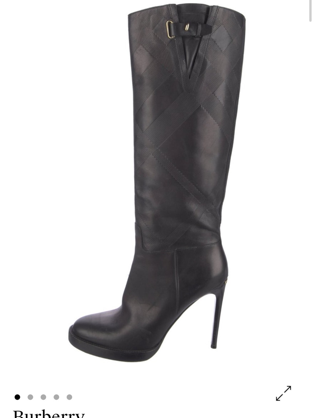 Burberry Black Leather Knee-High Stiletto Boots with Buckle Detail
